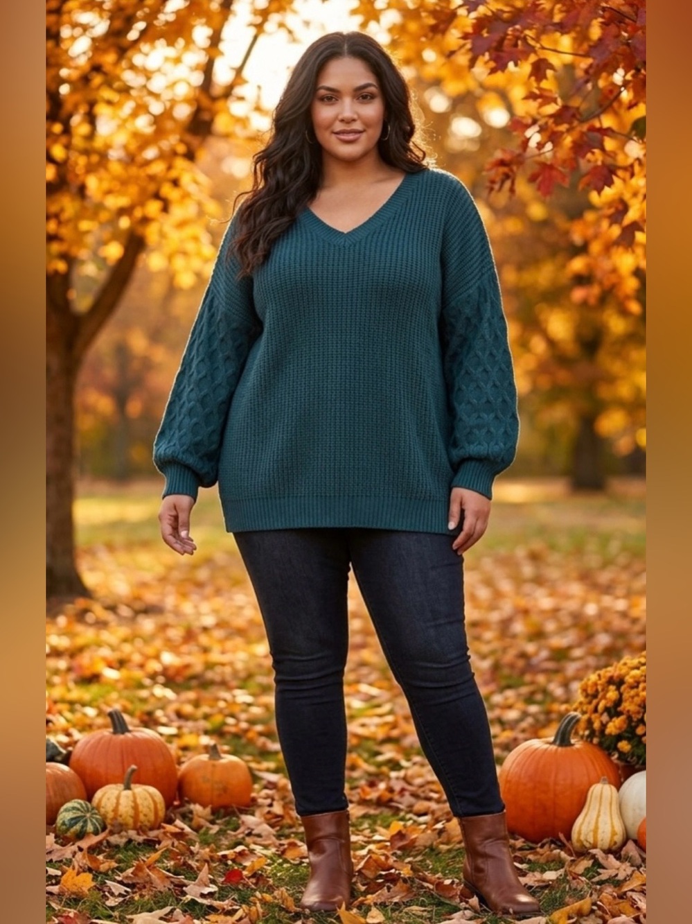 BloomChic Teal V-Neck Cable Sleeve Sweater size 2X (18-20)